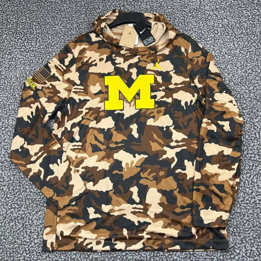 Air Jordan Michigan Wolverines OHT Hoodie Men Large Camo Long Sleeve New L
